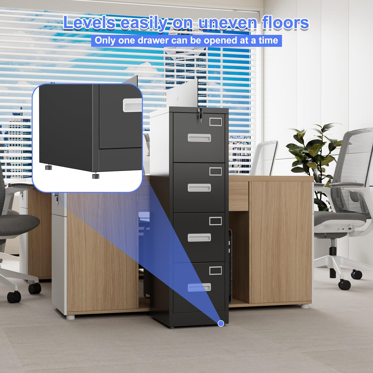 Black 4-Drawer Metal File Cabinet with Lock X418