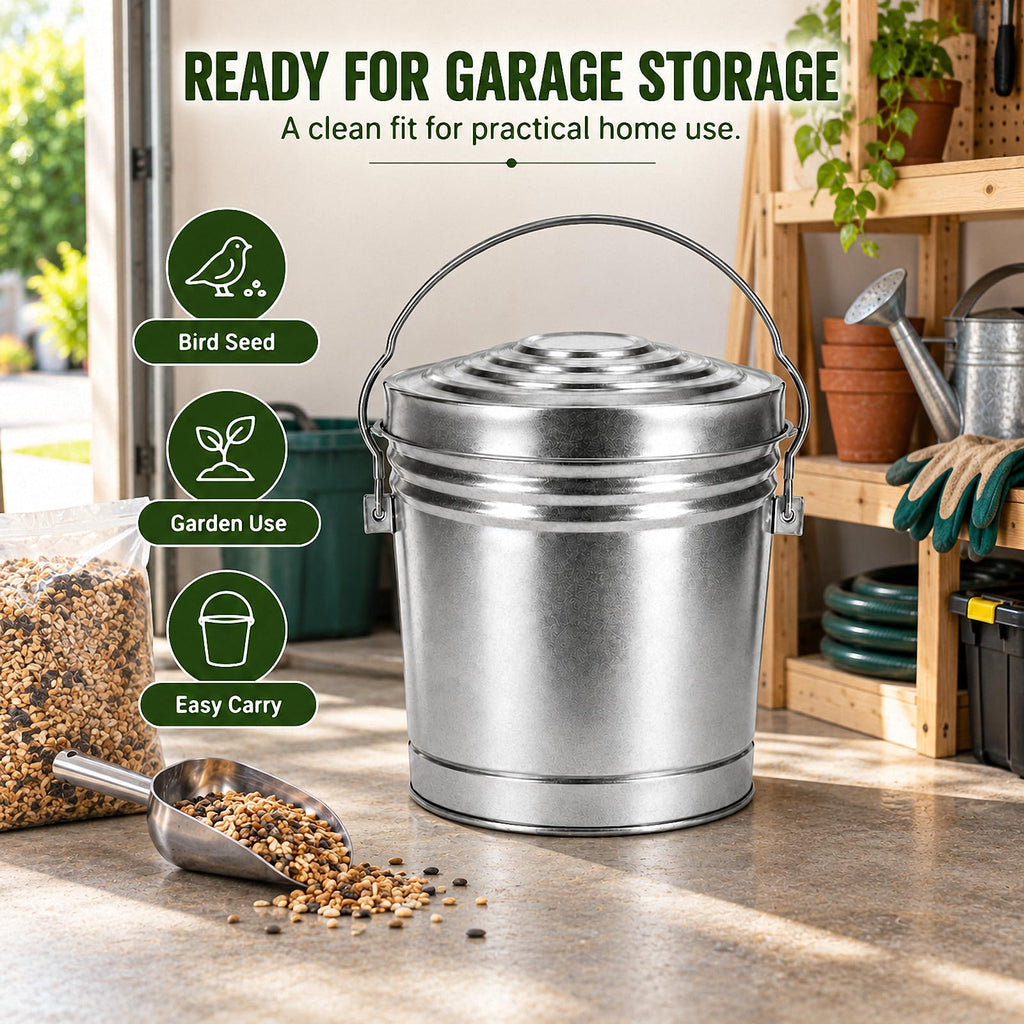 6 Gallon Silver Galvanized Steel Storage Can with Locking Lid L144937