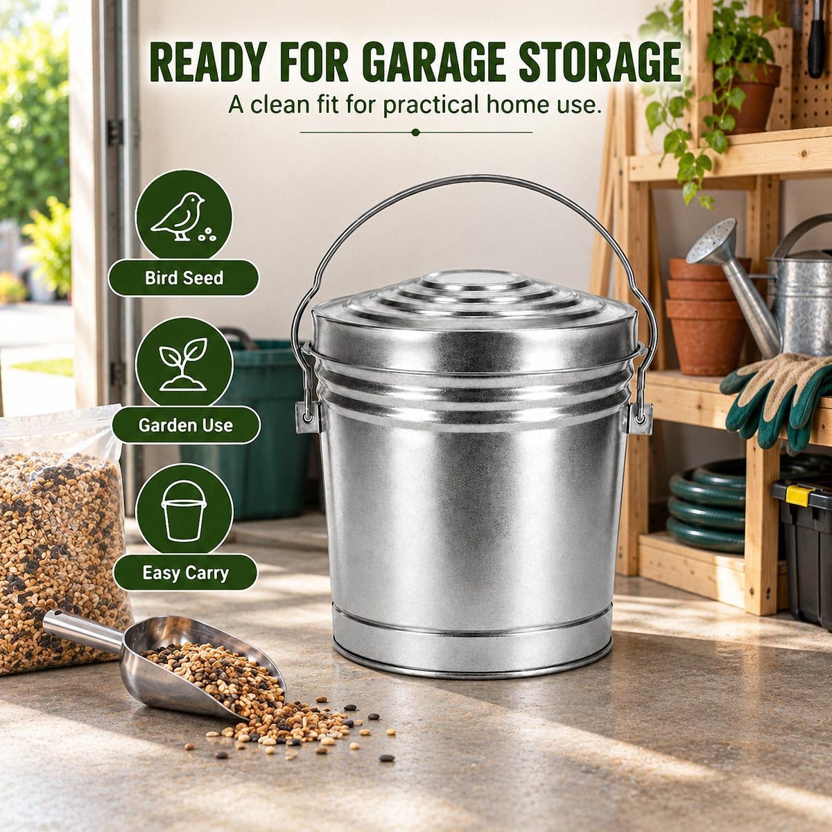 6 Gallon Silver Galvanized Steel Storage Can with Locking Lid L144937