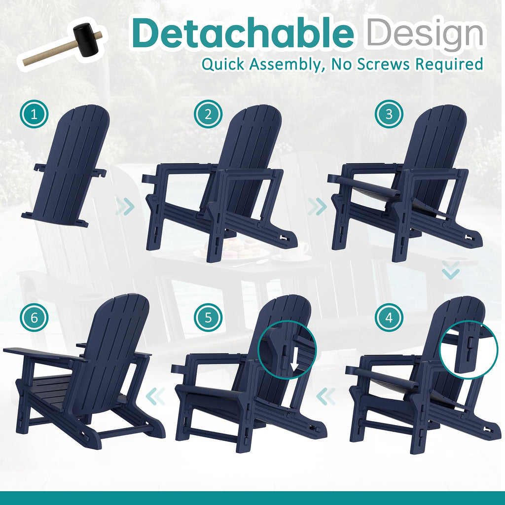Dark Blue HDPE Adirondack Chairs Set of 2 with Cup Holder K662