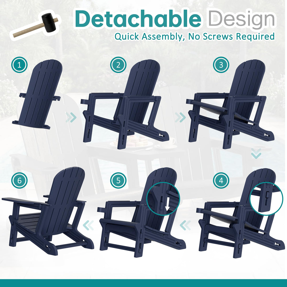 Dark Blue HDPE Adirondack Chairs Set of 2 with Cup Holder K662