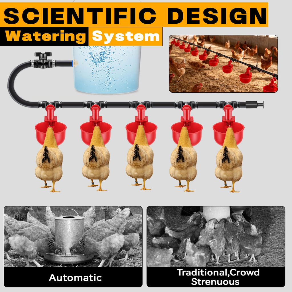 Automatic Chicken Watering System with 10 Red Cups N7556