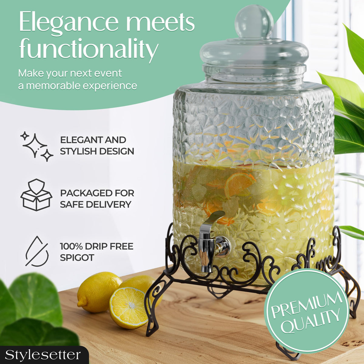 Glass Beverage Dispenser with Stand 2.5 Gal B409637