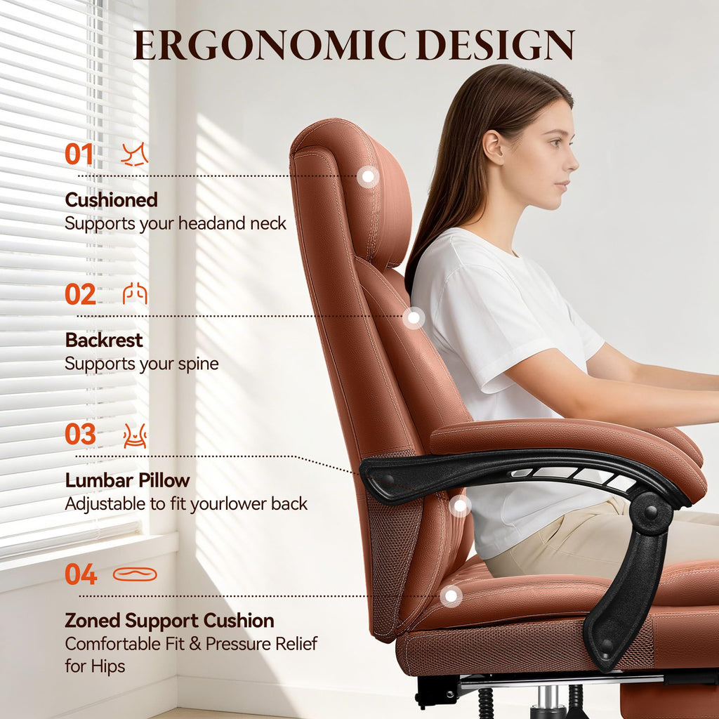 Big and Tall Brown Leather Office Chair with Footrest Z91059
