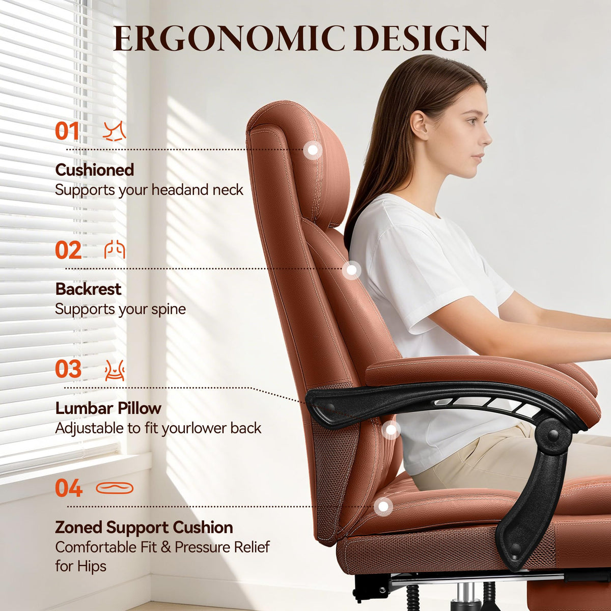 Big and Tall Brown Leather Office Chair with Footrest Z91059