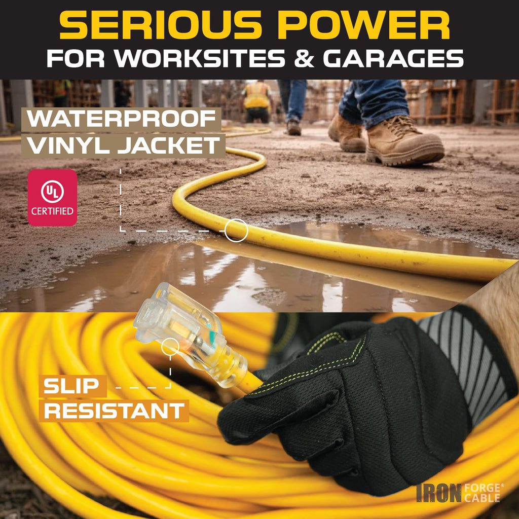 100 Foot Outdoor Extension Cord 12/3 SJTW Heavy Duty Yellow 3 Prong 15 AMP V286