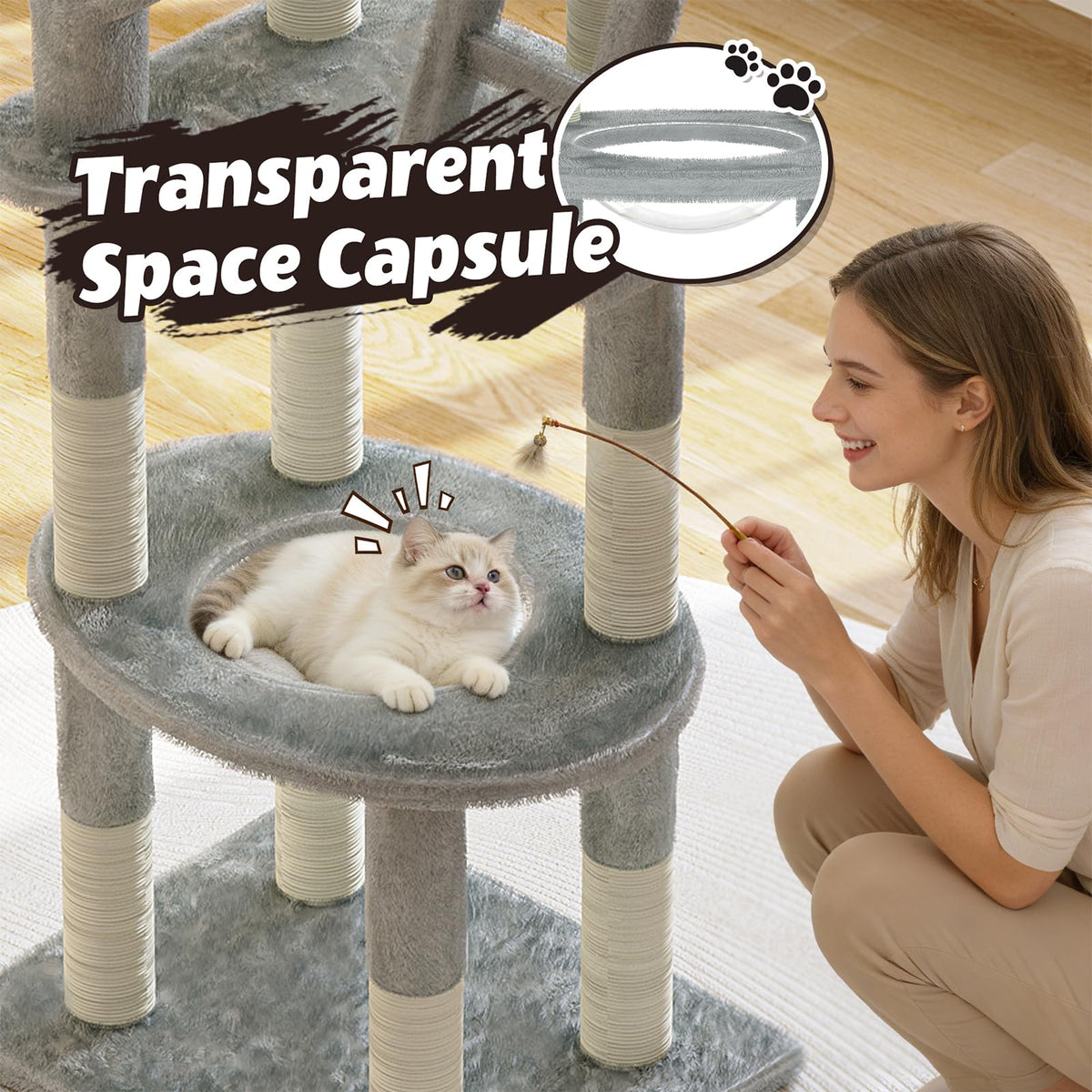 72in Gray Multi-Level Cat Tree with Transparent Capsule T773469