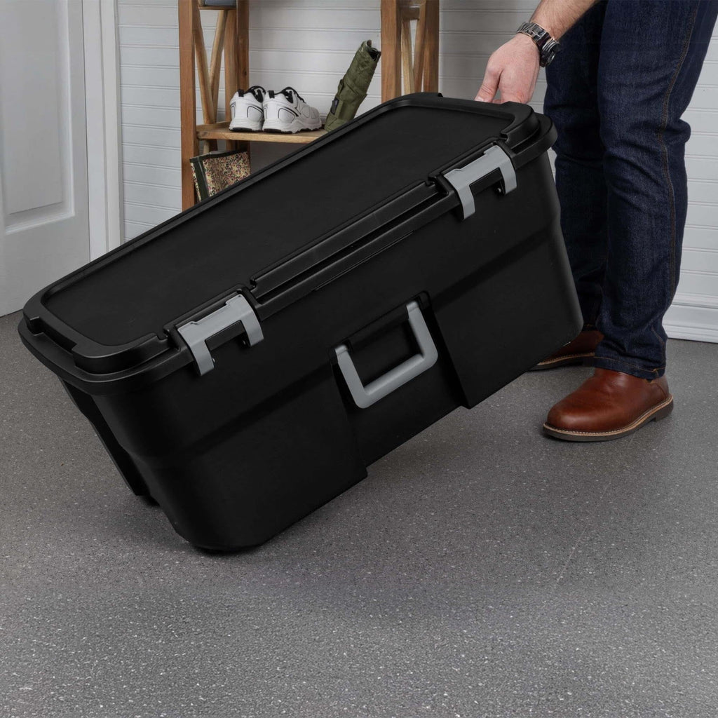 22 Gallon Black Wheeled Plastic Storage Trunk F210597