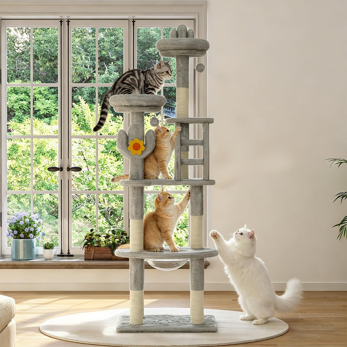 72in Gray Multi-Level Cat Tree with Transparent Capsule T773469