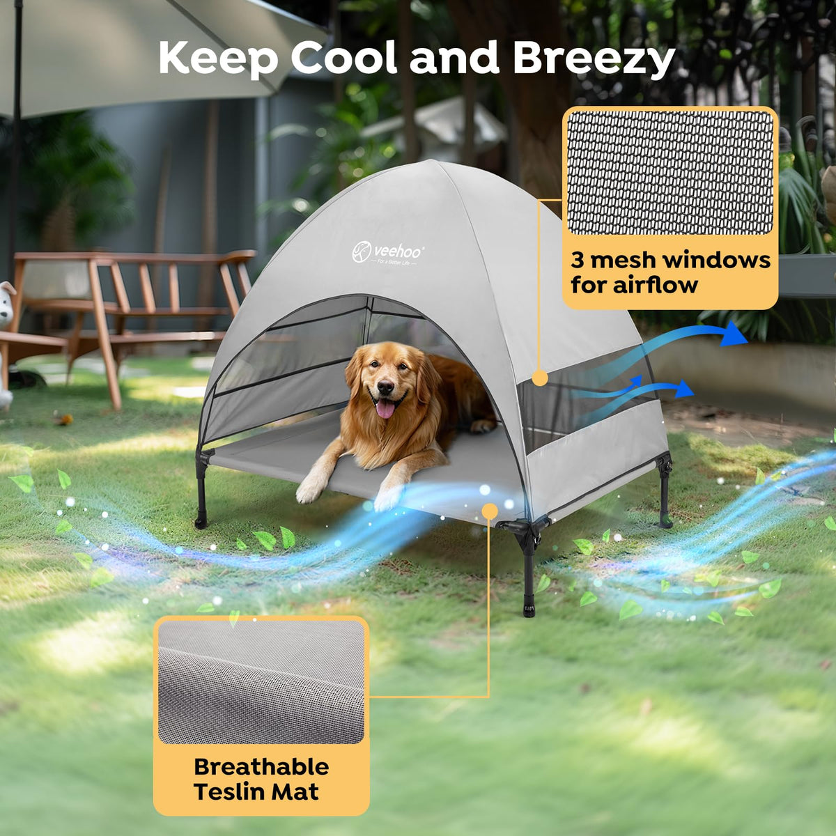 Elevated Outdoor Dog Bed with Canopy S788