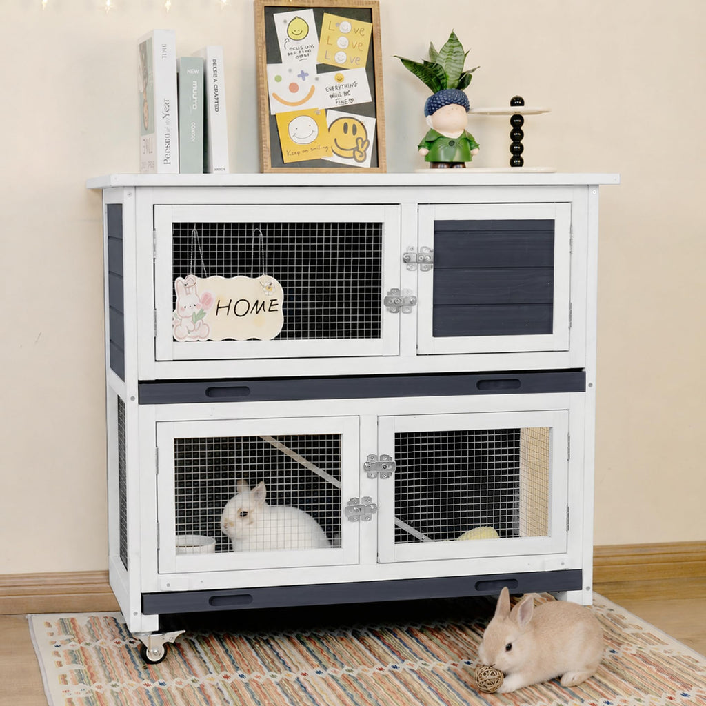 2-Story Indoor Rabbit Hutch with Wheels O835