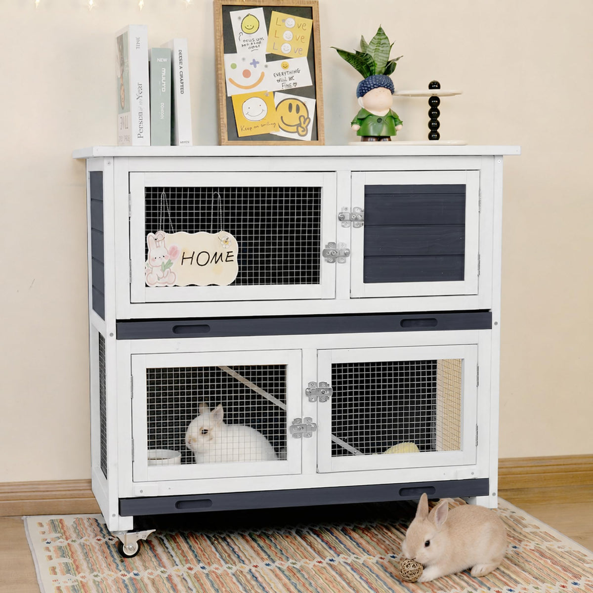 2-Story Indoor Rabbit Hutch with Wheels O835