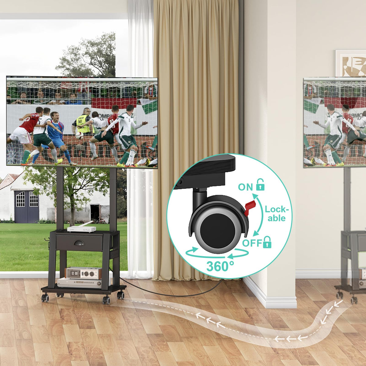 Rolling TV Stand with Power Outlet, Adjustable Height, for 23-60 inch Screens S76187