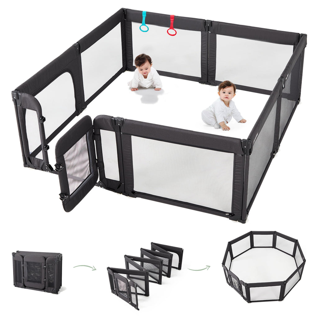 Foldable Adjustable 8-Panel Baby Playpen with Mesh H8312