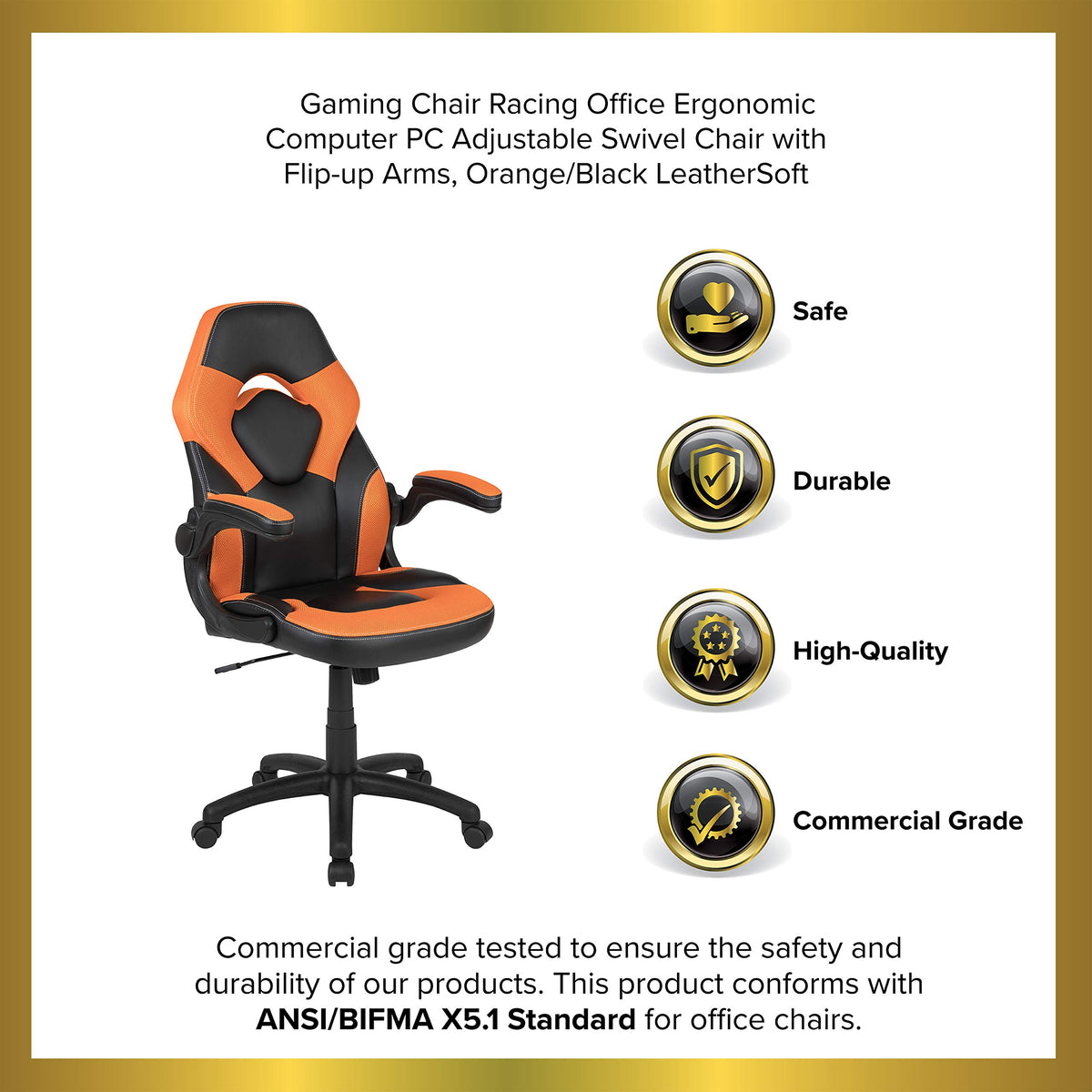 Orange Black Ergonomic Gaming Chair with Flip-Up Arms C23725