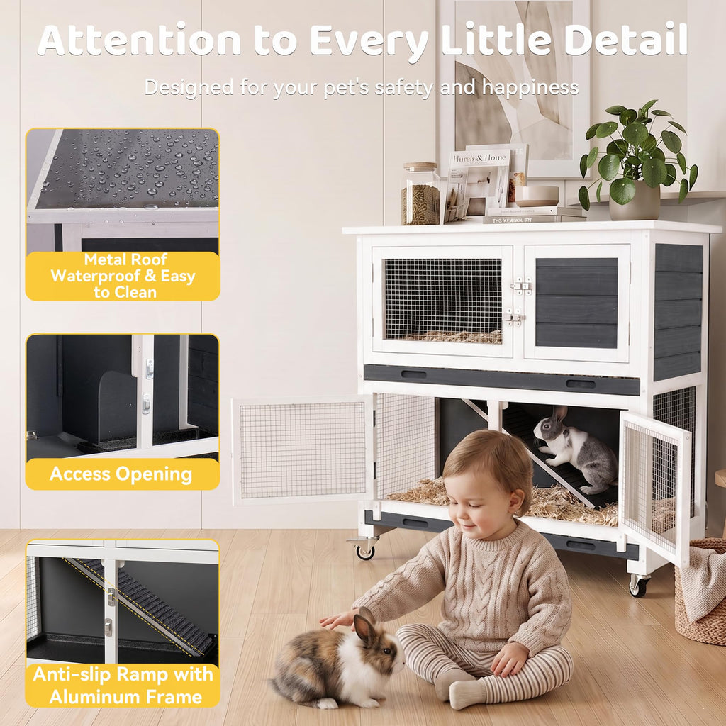 2-Story Indoor Rabbit Hutch with Wheels O835