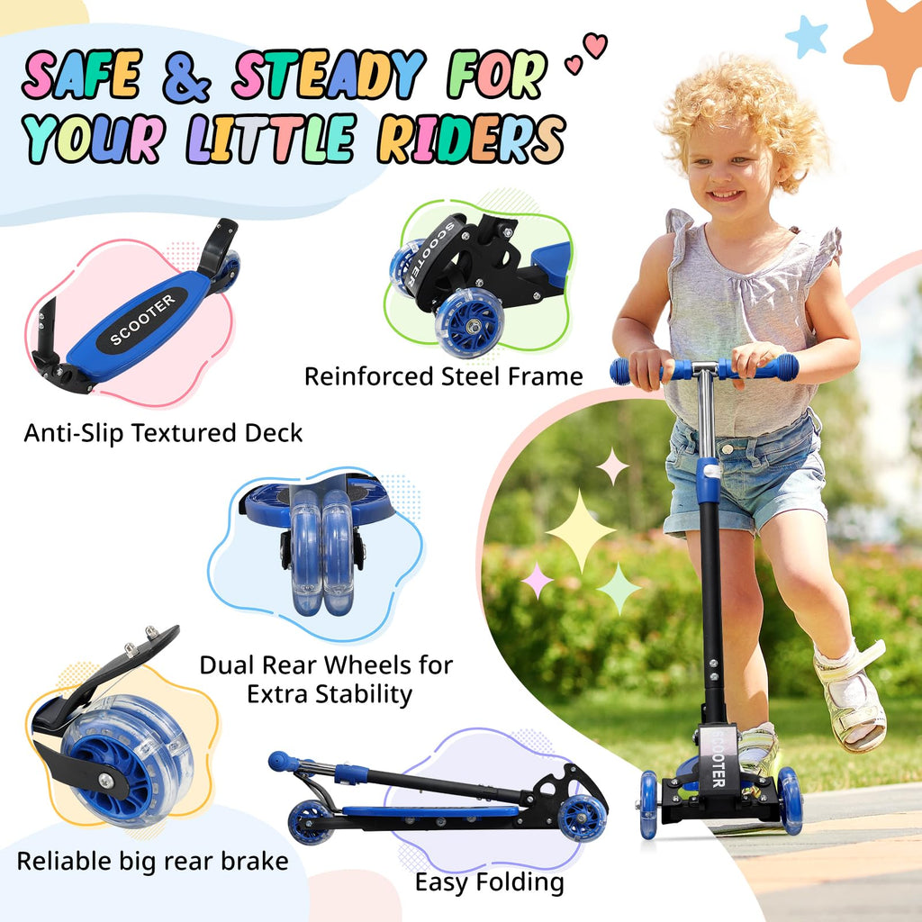 3 Wheel Kids Kick Scooter with Light-Up Wheels and Adjustable Handlebar G95694