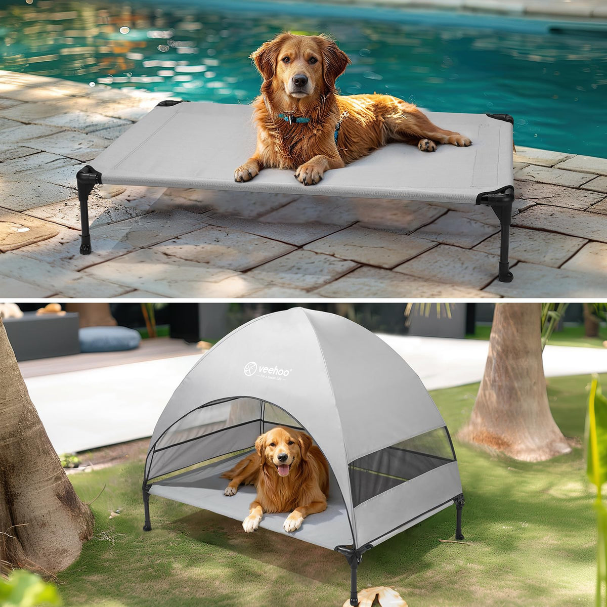 Elevated Outdoor Dog Bed with Canopy S788