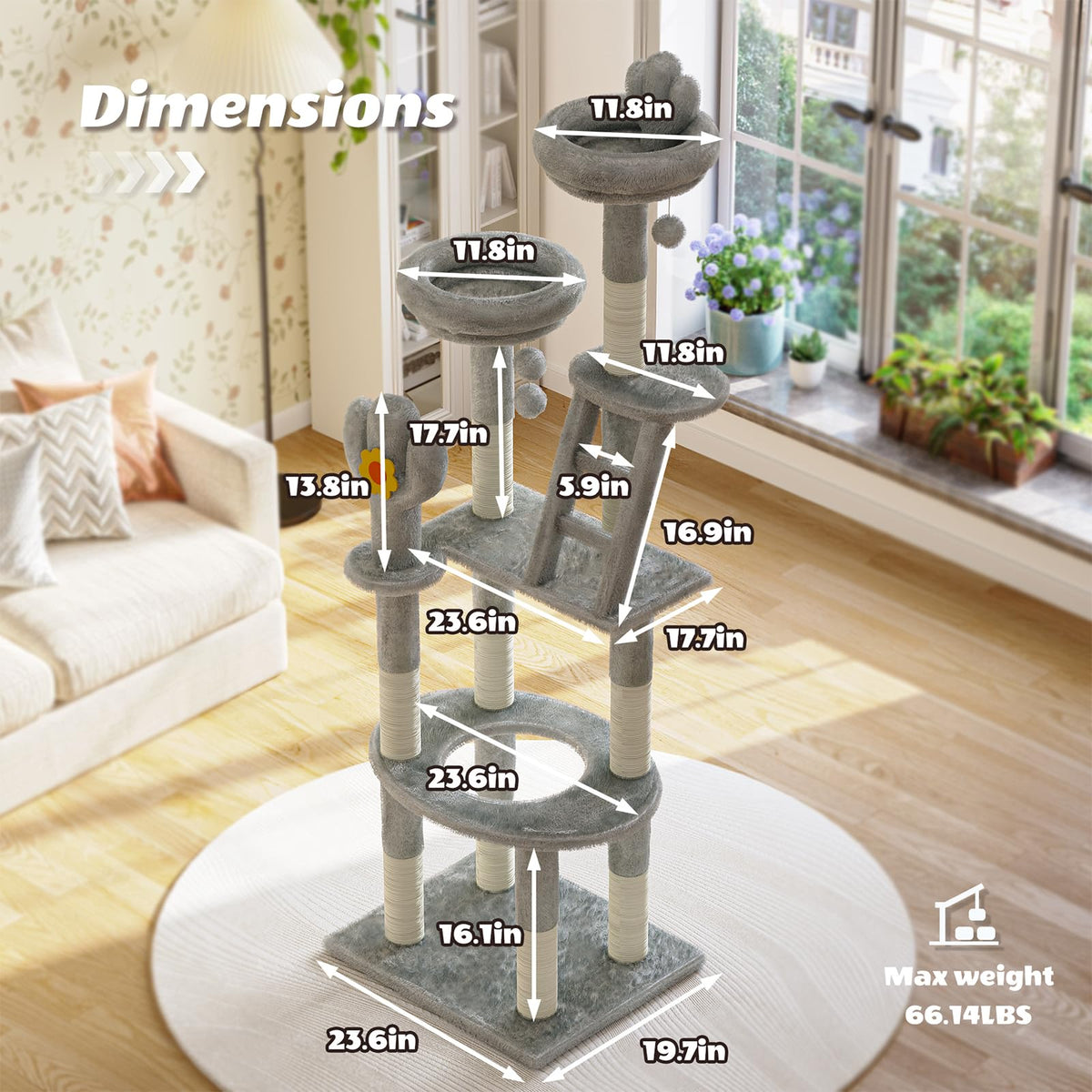 72in Gray Multi-Level Cat Tree with Transparent Capsule T773469