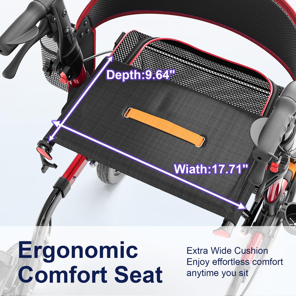 Lightweight Red Rollator Walker with Seat Q3510