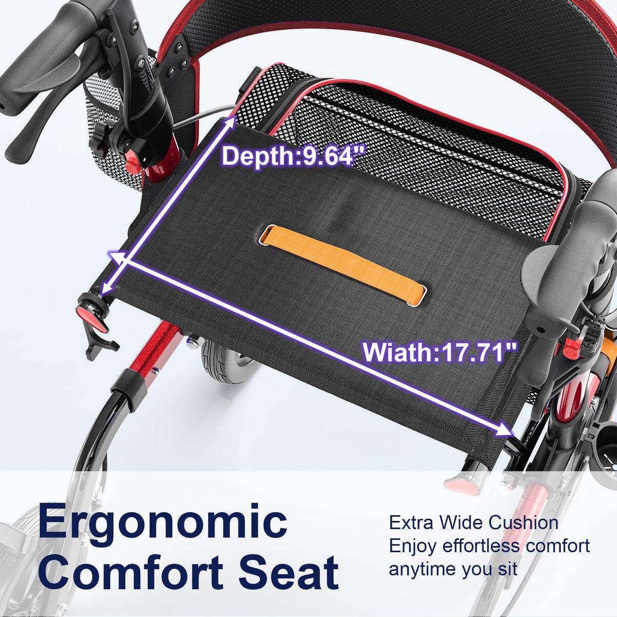 Lightweight Red Rollator Walker with Seat Q3510