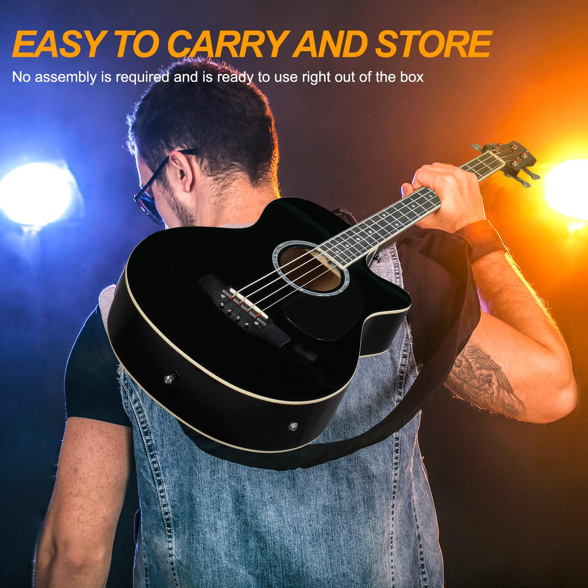 4 String Full Size Black Acoustic Bass Guitar E537091