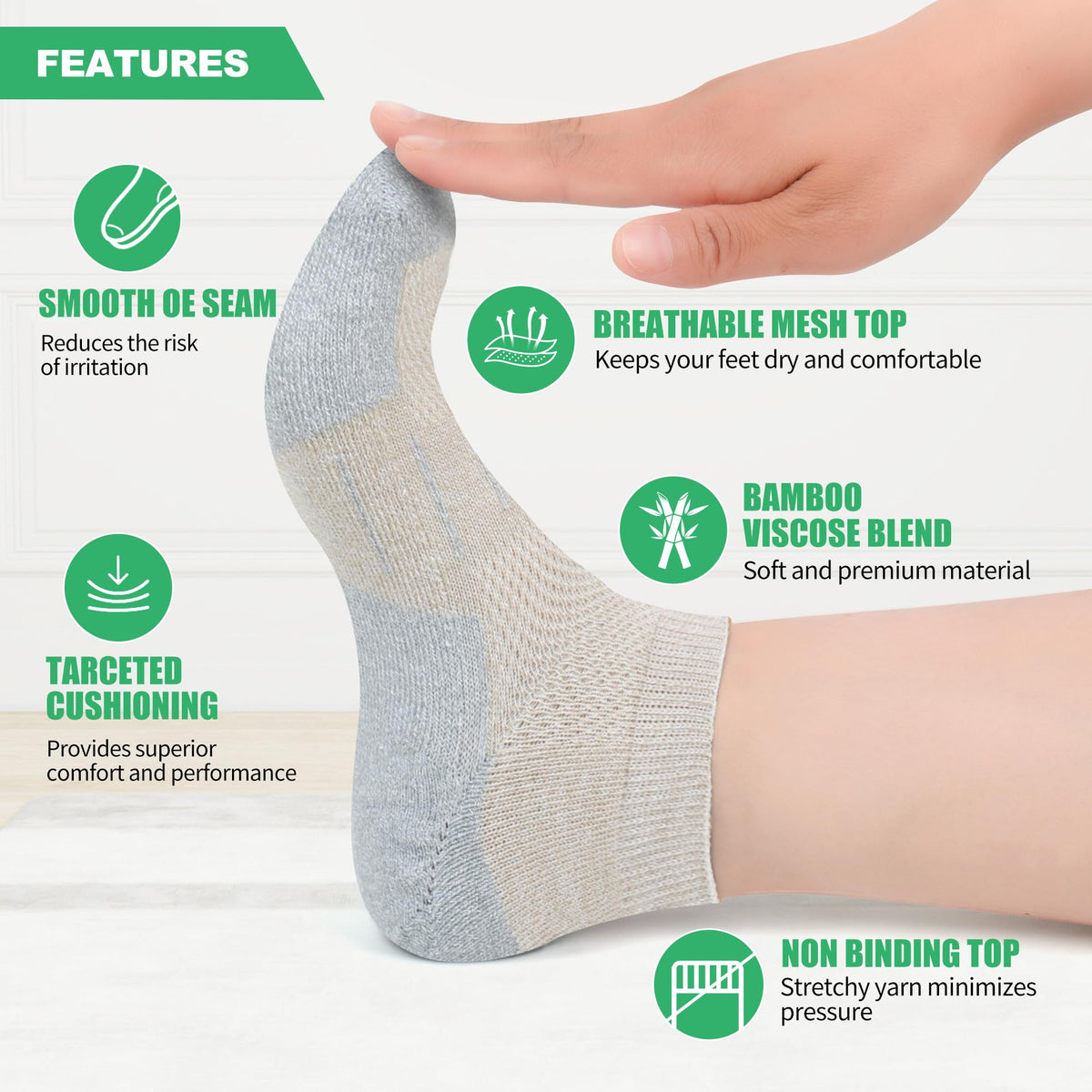 6 Pairs Ankle & 6 Pairs Low Cut Diabetic Socks Size 9-12/10-13/13-15 U386944