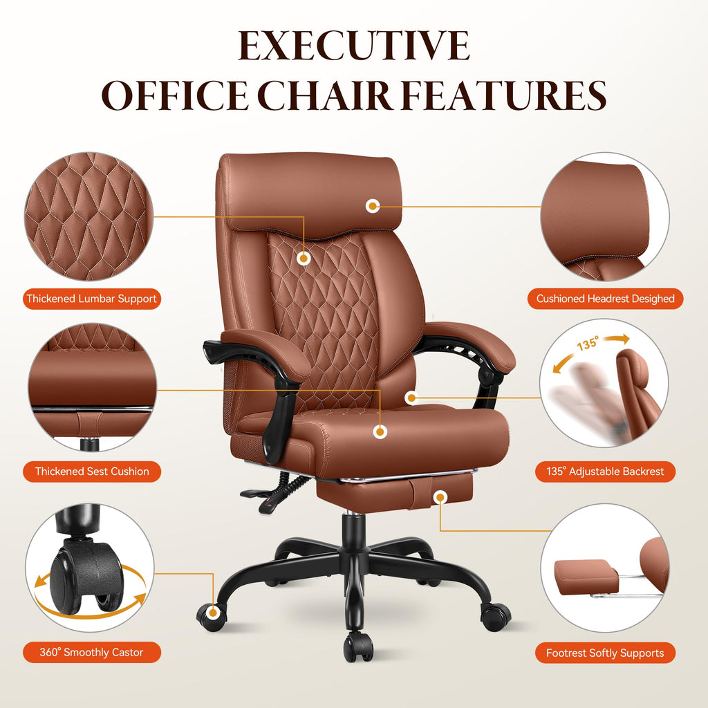 Big and Tall Brown Leather Office Chair with Footrest Z91059