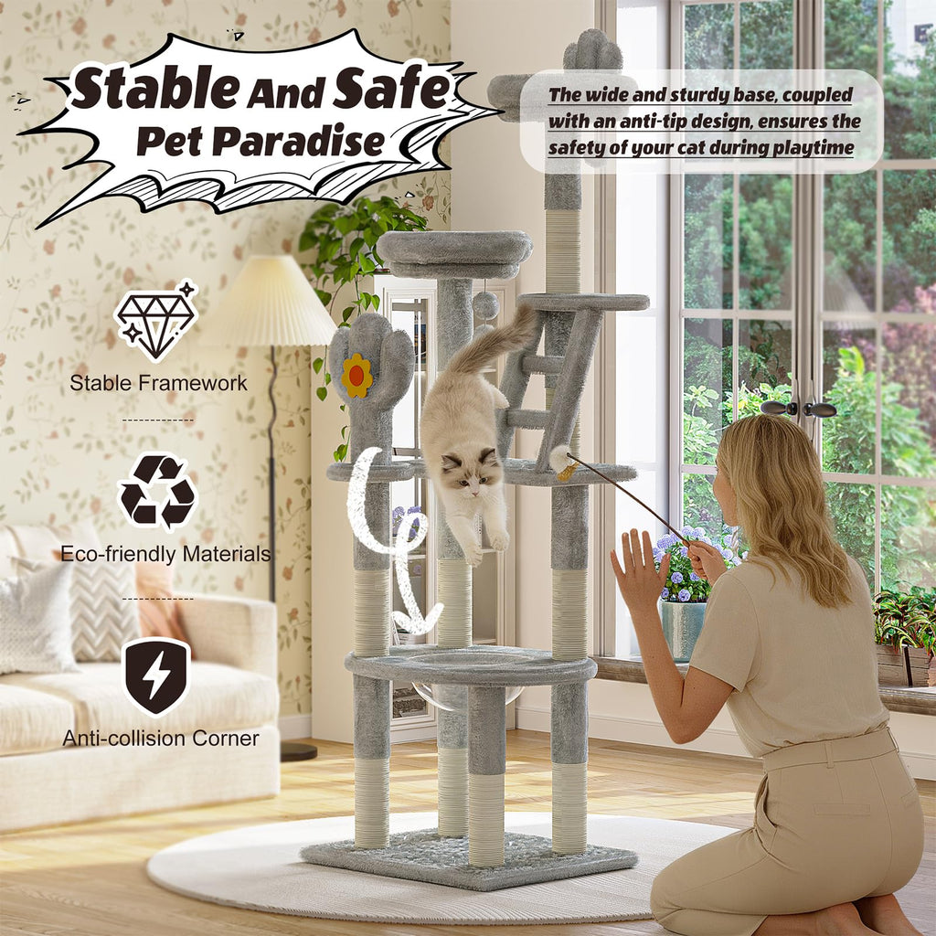 72in Gray Multi-Level Cat Tree with Transparent Capsule T773469