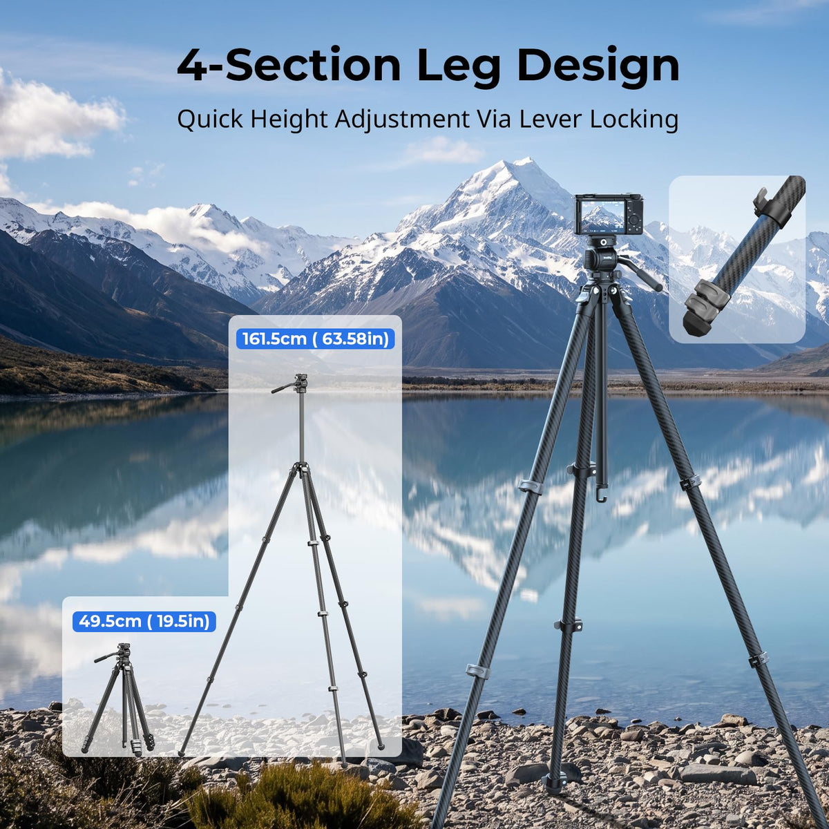 Carbon Fiber Compact Travel Tripod with Fluid Head P709597