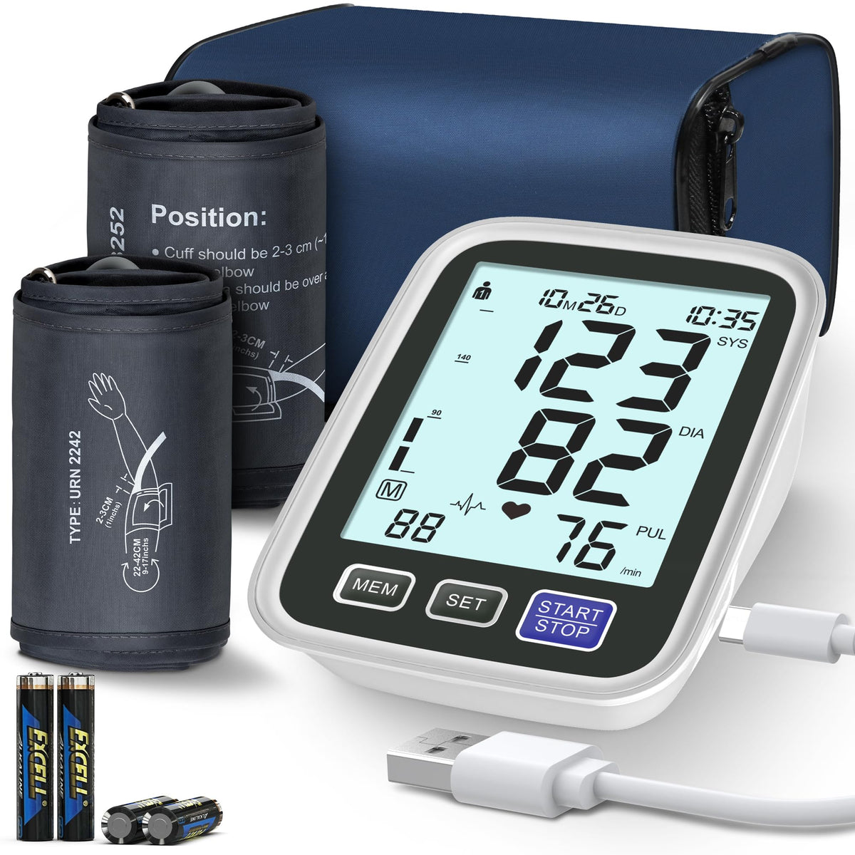 Upper Arm Blood Pressure Machine with 2 Size Cuffs and Backlit LCD M2994