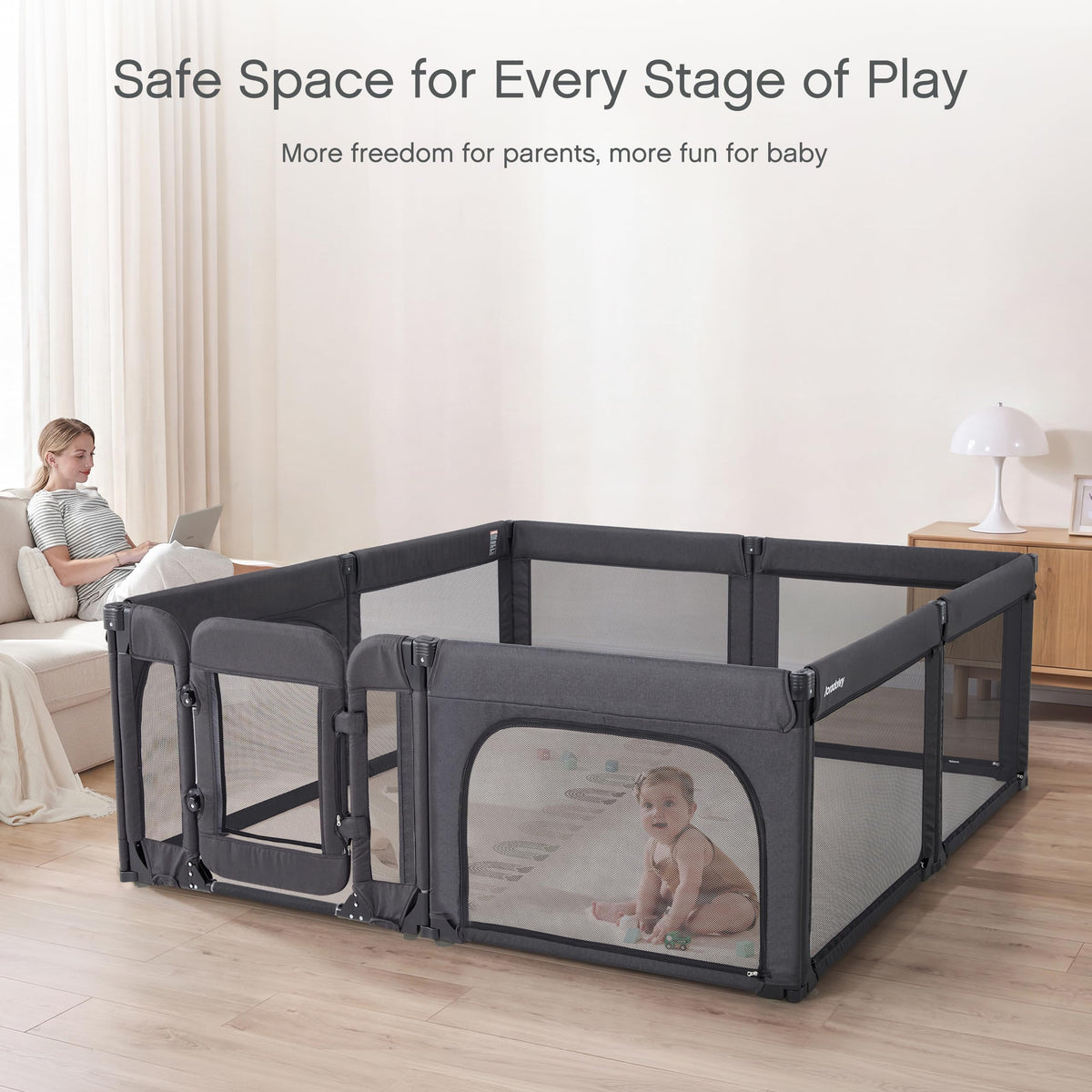 Foldable Adjustable 8-Panel Baby Playpen with Mesh H8312