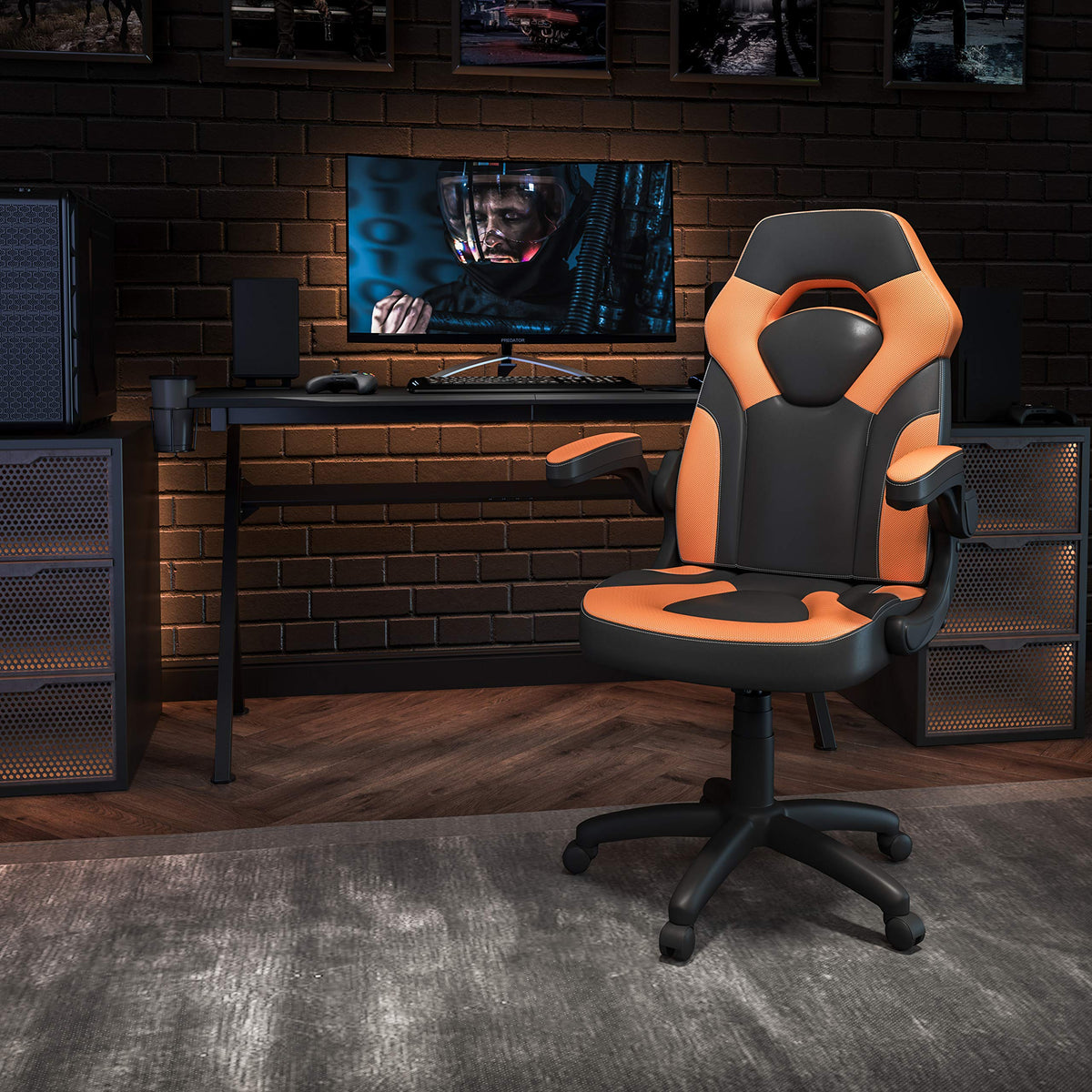 Orange Black Ergonomic Gaming Chair with Flip-Up Arms C23725
