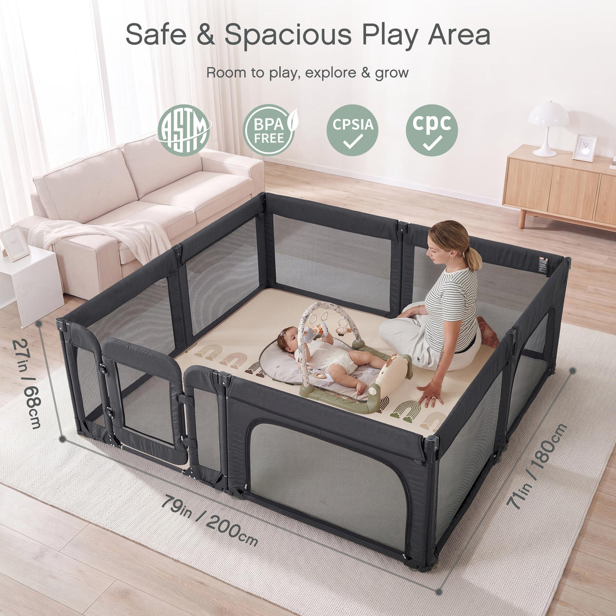 Foldable Adjustable 8-Panel Baby Playpen with Mesh H8312