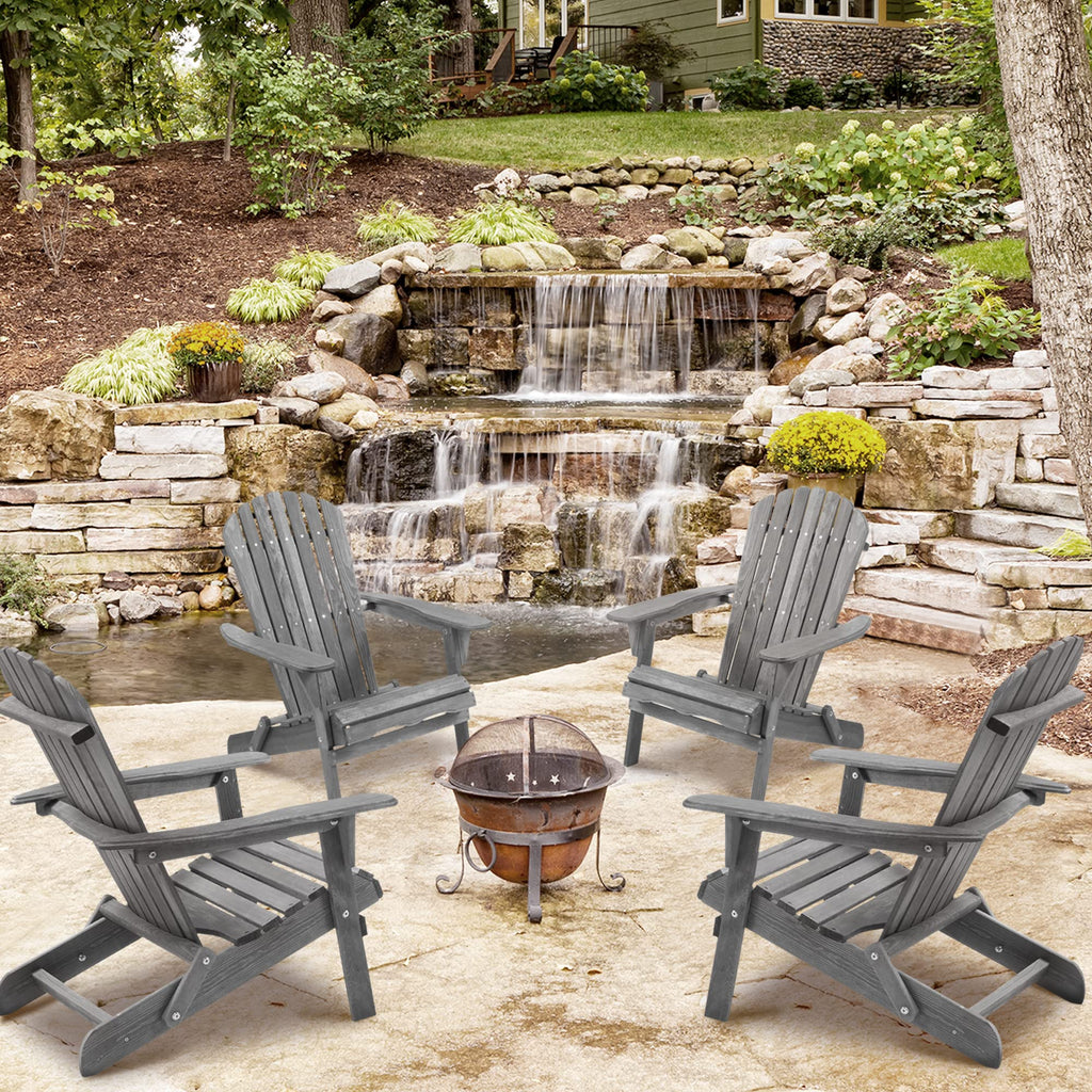 Folding Solid Wood Adirondack Chair Set of 2 Grey I58610