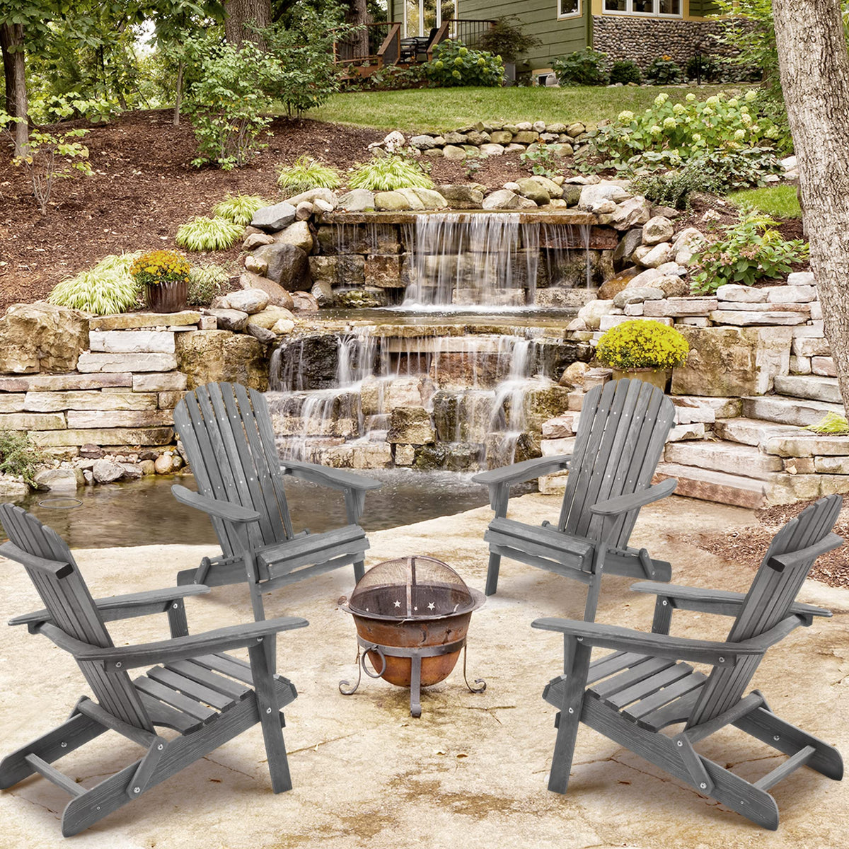 Folding Solid Wood Adirondack Chair Set of 2 Grey I58610