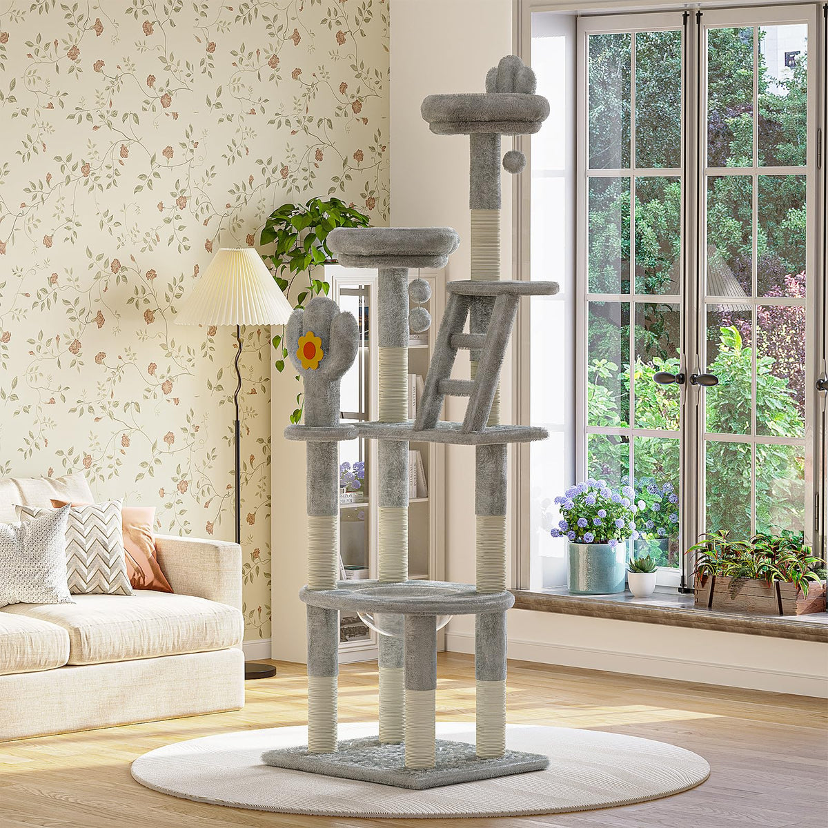 72in Gray Multi-Level Cat Tree with Transparent Capsule T773469