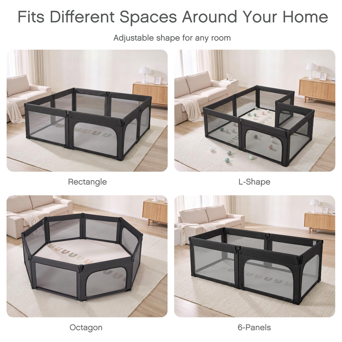 Foldable Adjustable 8-Panel Baby Playpen with Mesh H8312